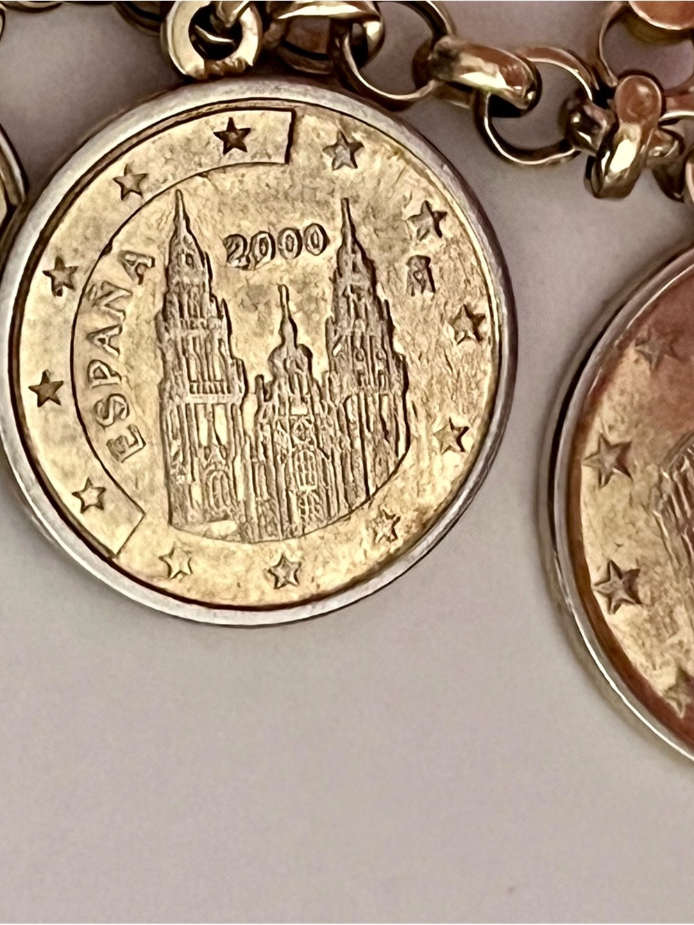 14K 585 Gold Chain Milor Euro Coin Italian Charm Bracelet Vintage 37g Weight - Picture 9 of 16